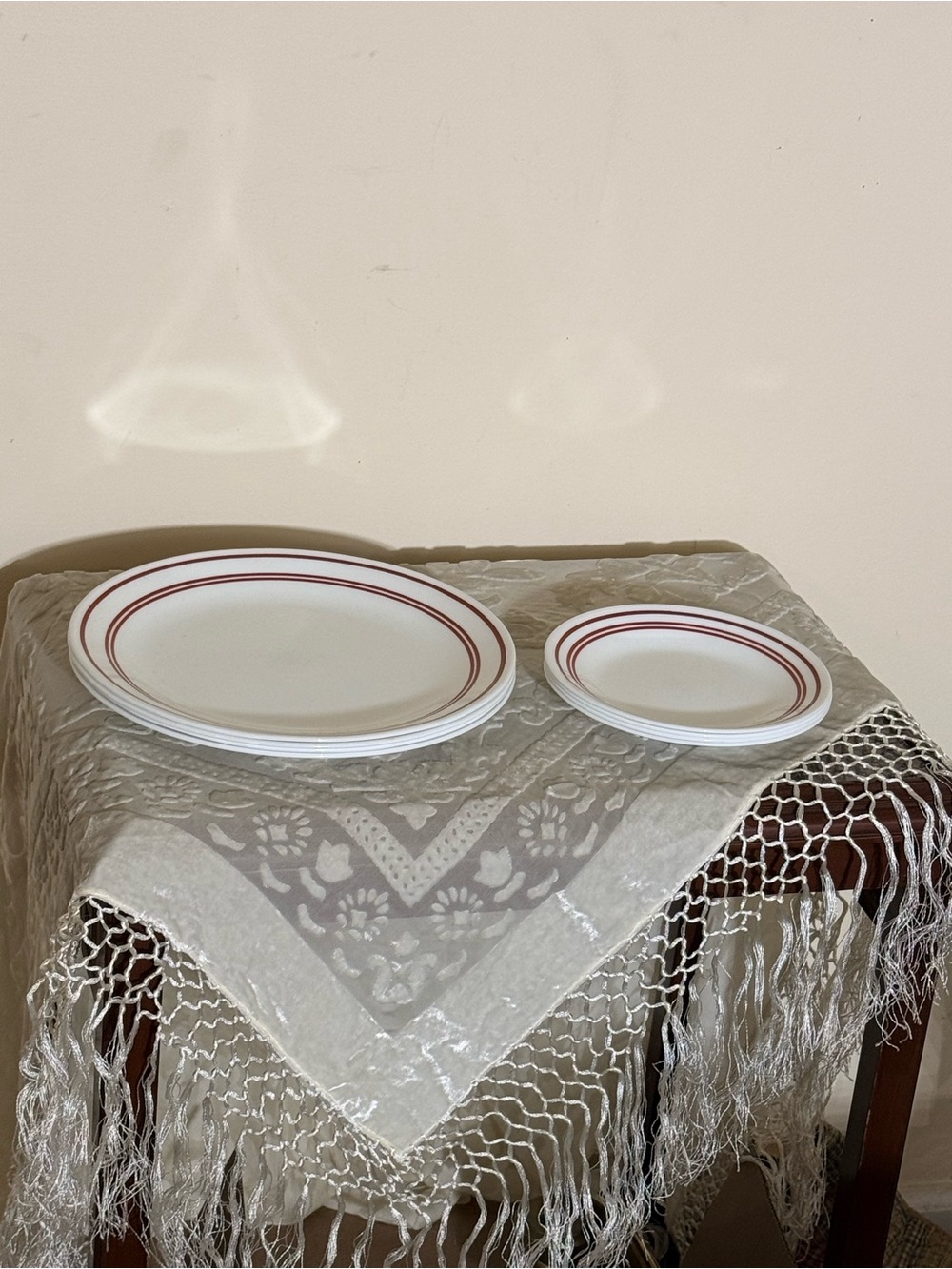 Vintage Corelle Cafe Red set of 8  Plates with Double Red Band